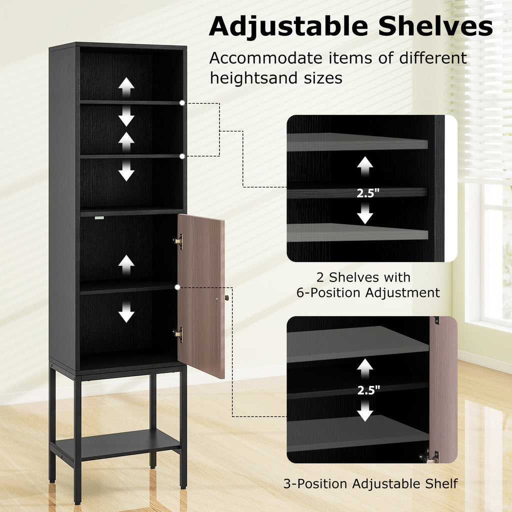 Tall Freestanding 57 Inches Bathroom Cabinet with 1 Door and 4 Shelves Narrow Storage Unit Entry Bathroom Bedroom Pantry Kitchen