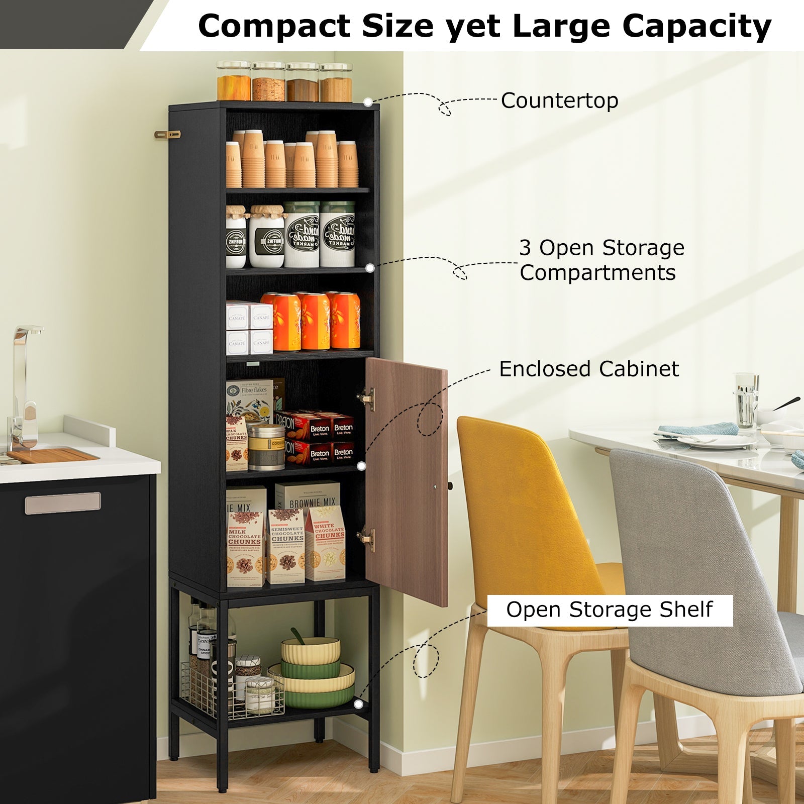 Tall Freestanding 57 Inches Bathroom Cabinet with 1 Door and 4 Shelves Narrow Storage Unit Entry Bathroom Bedroom Pantry Kitchen