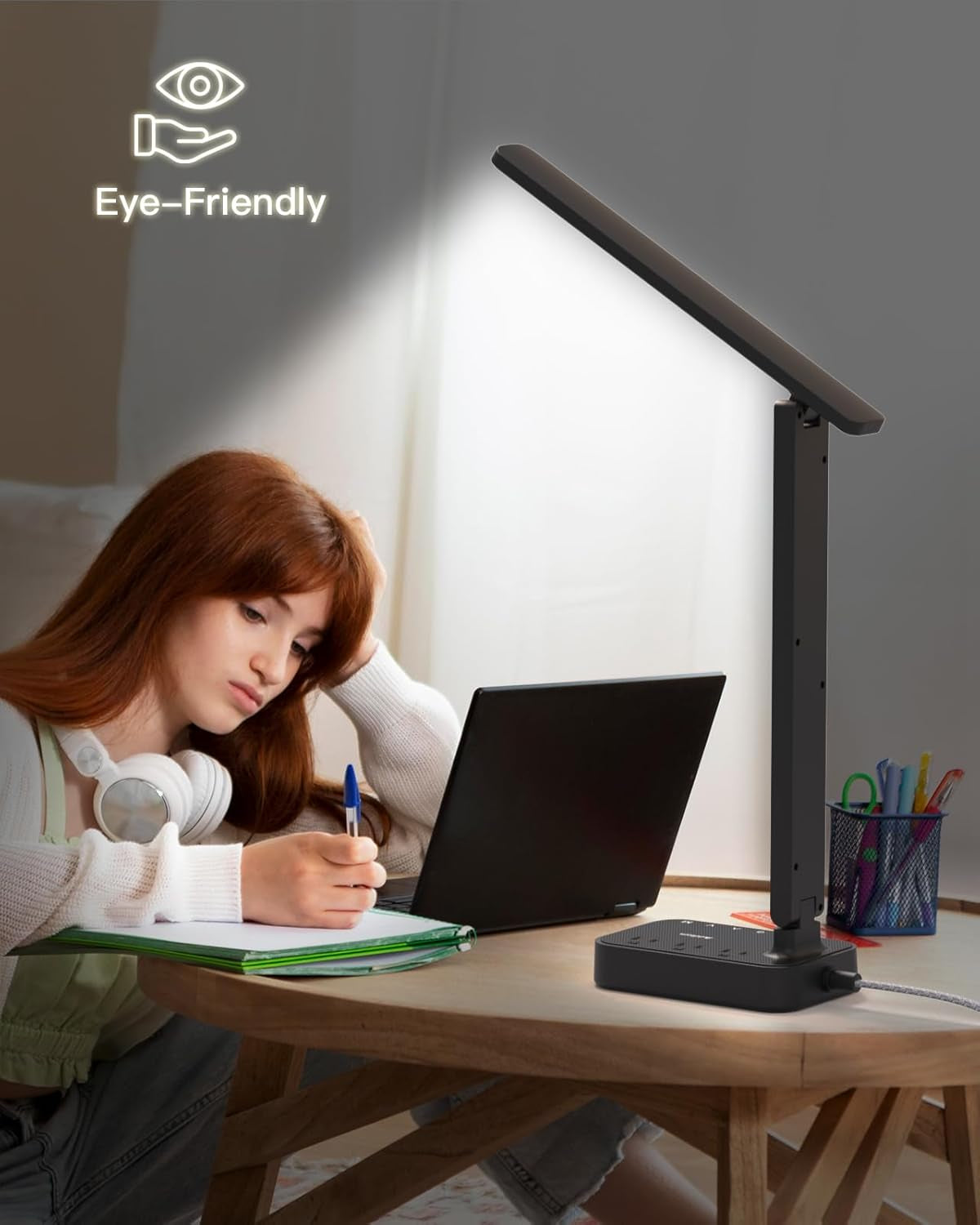 Addtam LED Touch Desk Lamp, Power Strip with 3 Outlets 4 USB Charging Ports(2 USBC)