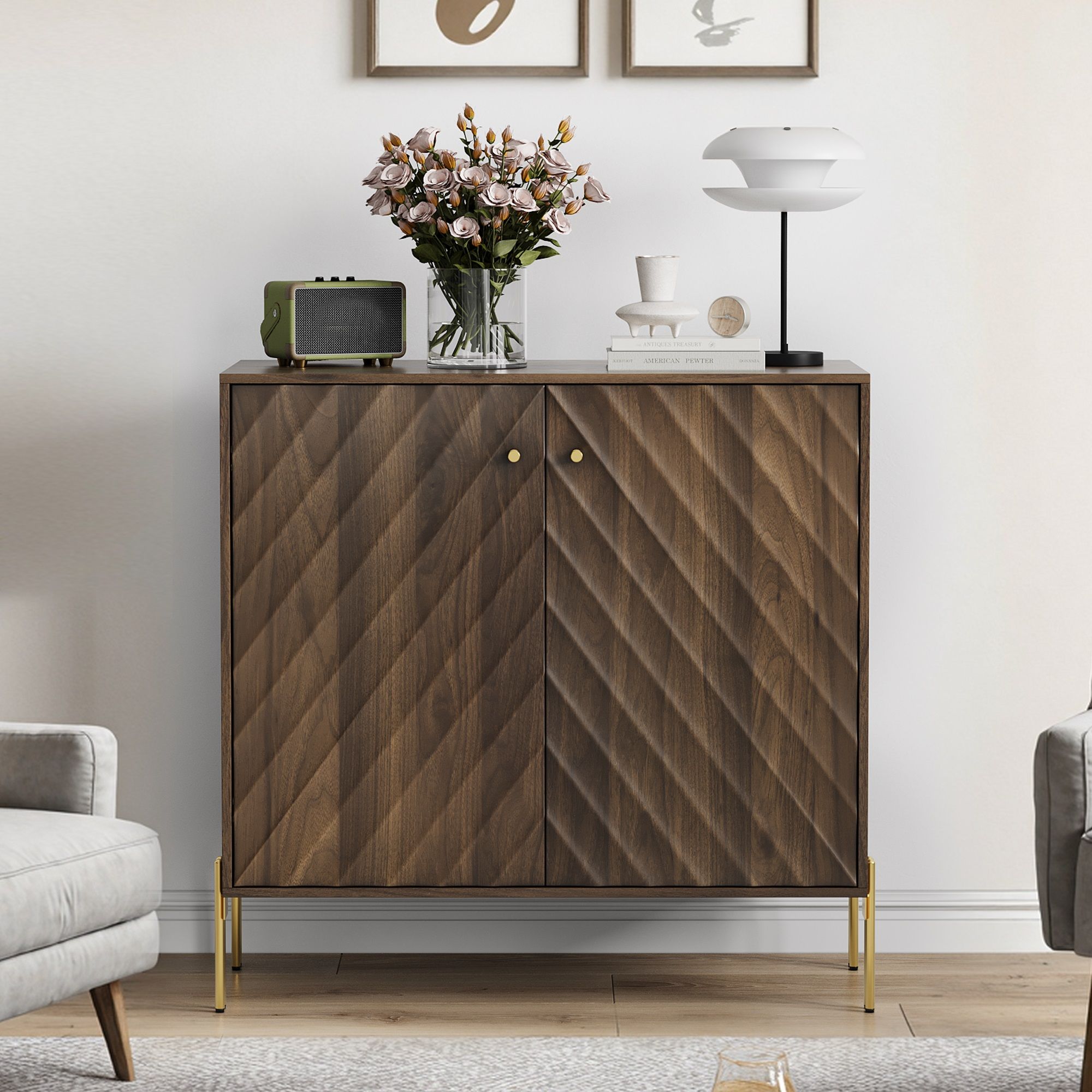 Console Entry Cabinet, Sideboard Buffet With Storage For Entry, Living Room - Walnut