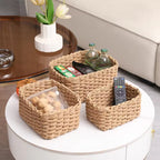 3-Piece Handmade Straw-Woven Paper-Rope Storage Baskets (Bath, Home, & Office Use)