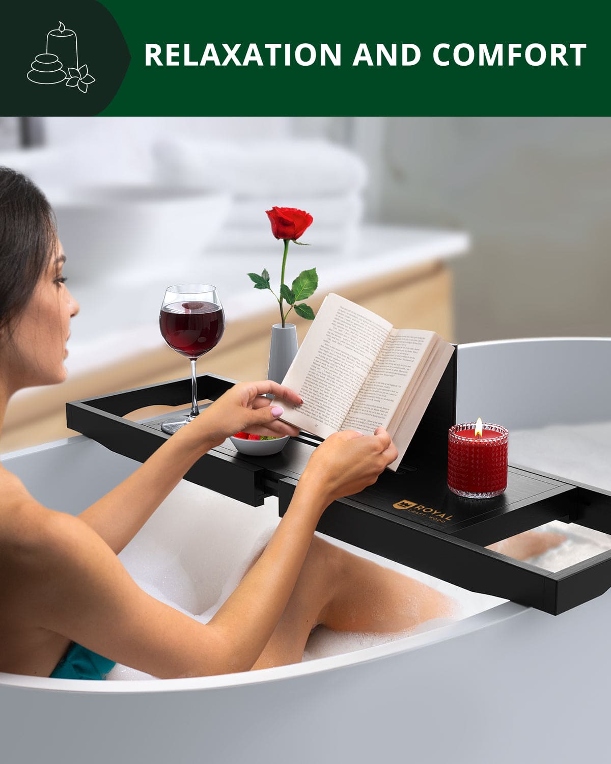 Bamboo Bath Caddy Tray Lite, Black