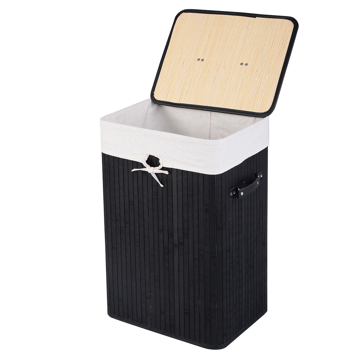 19 Gal Rectangle Laundry Basket Bamboo Clothes Hamper with Handles and Lid, Various Colors Black, Natural, White
