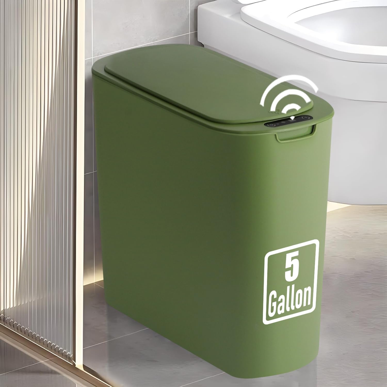 TIPGO 5 Gallon Motion Senor Bathroom Trash Can with Lid, VARIOUS COLORS, Automatic Garbage Can Touchless, Smart Plastic Waste Basket for Narrow Spaces, Bathroom, Office, Bedroom, Living Room (Black)