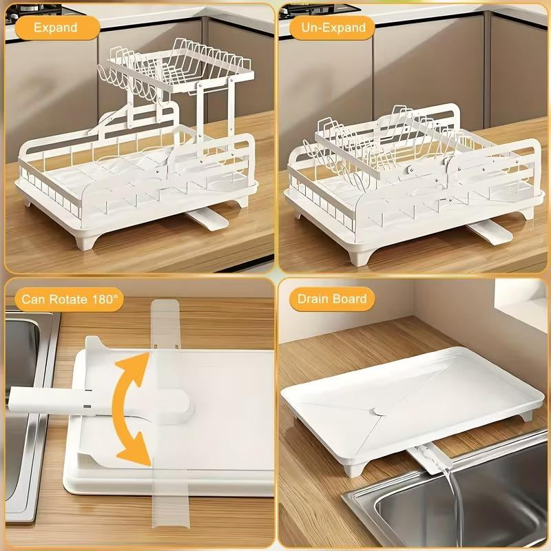 Deristic 2-Tier Stainless Steel Dish Drying Rack with Built-In Drainboard & Utensil Holders