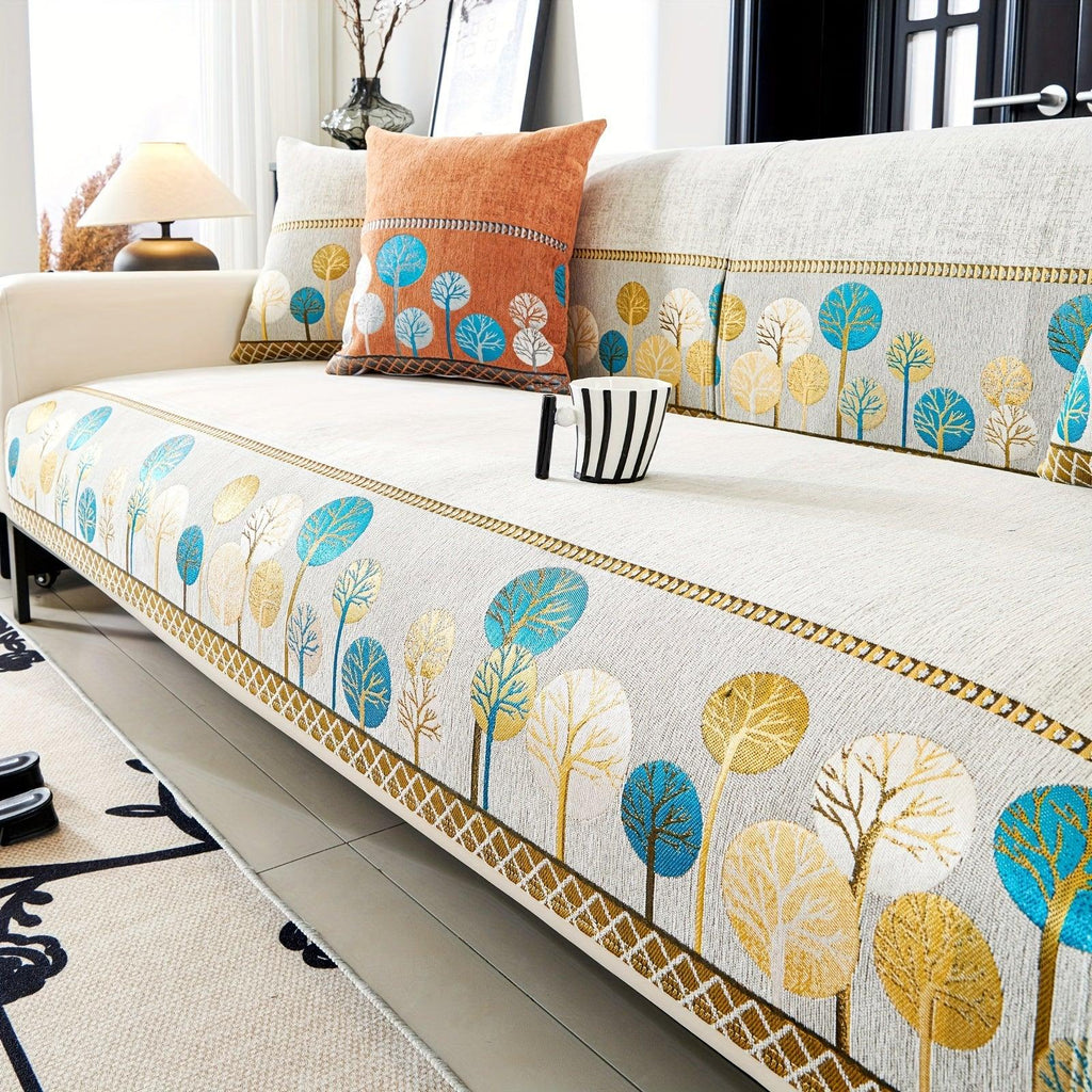 Autumn Trees Boho Chenille Sofa Cover Pet/Kid friendly