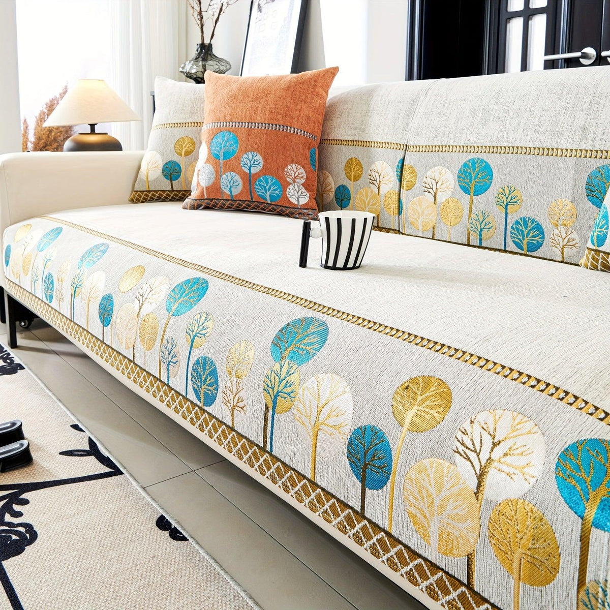 Autumn Trees Boho Chenille Sofa Cover Pet/Kid friendly