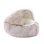 Warm Cat Bed round Plush Fluffy Hooded Cat Bed Cave, Cozy for Indoor Cats or Small Dog Beds, Soothing Pet Beds Doughnut Calm Anti-Nxiety Dog Bed - Waterproof Bottom Washable, 20Inches Soft 2-In-1 Covered Cat Bed Cushion