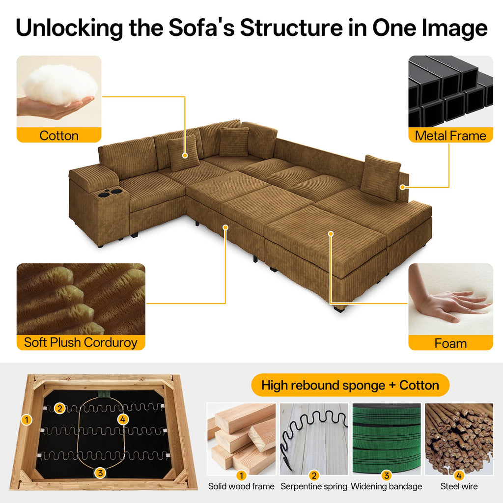 L-Shaped Sectional Sofa Set with Removable Ottoman