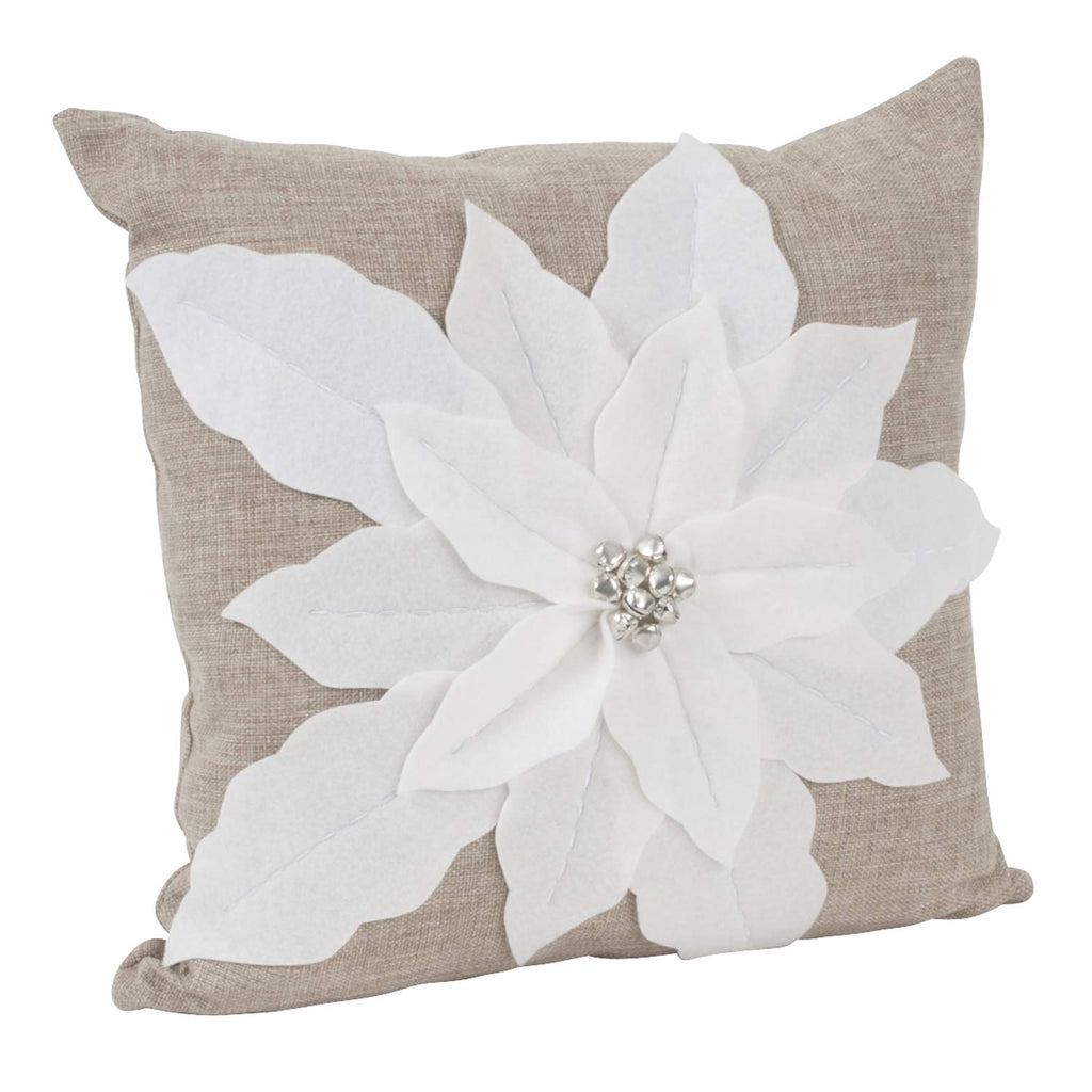 Fennco Styles Christmas Unique 3D Poinsettia Decorative Throw Pillow Cover 17 x 17 Inch - Holiday Flower Pillow for Everyday Use, Couch, Living Room and Bedroom Décor