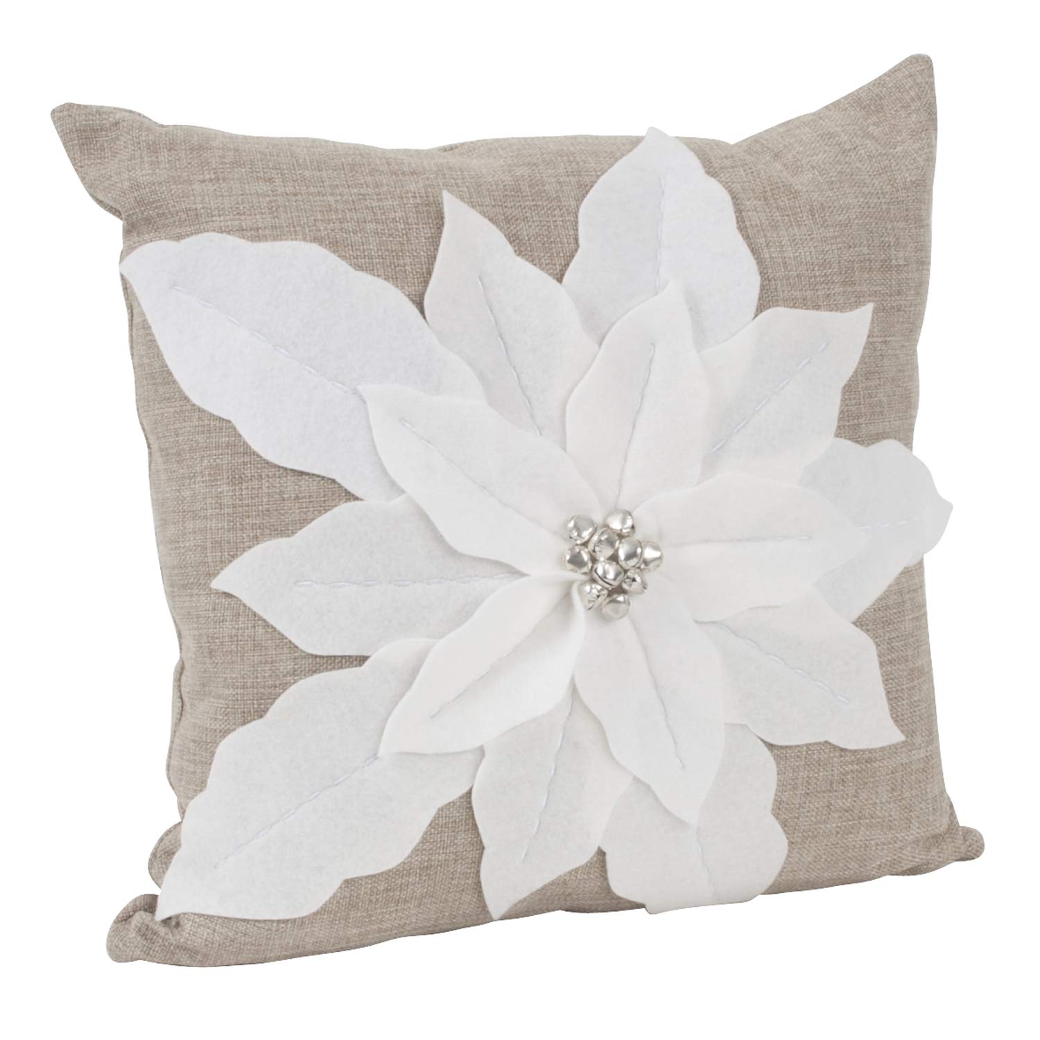 Fennco Styles Christmas Unique 3D Poinsettia Decorative Throw Pillow Cover 17 x 17 Inch - Holiday Flower Pillow for Everyday Use, Couch, Living Room and Bedroom Décor