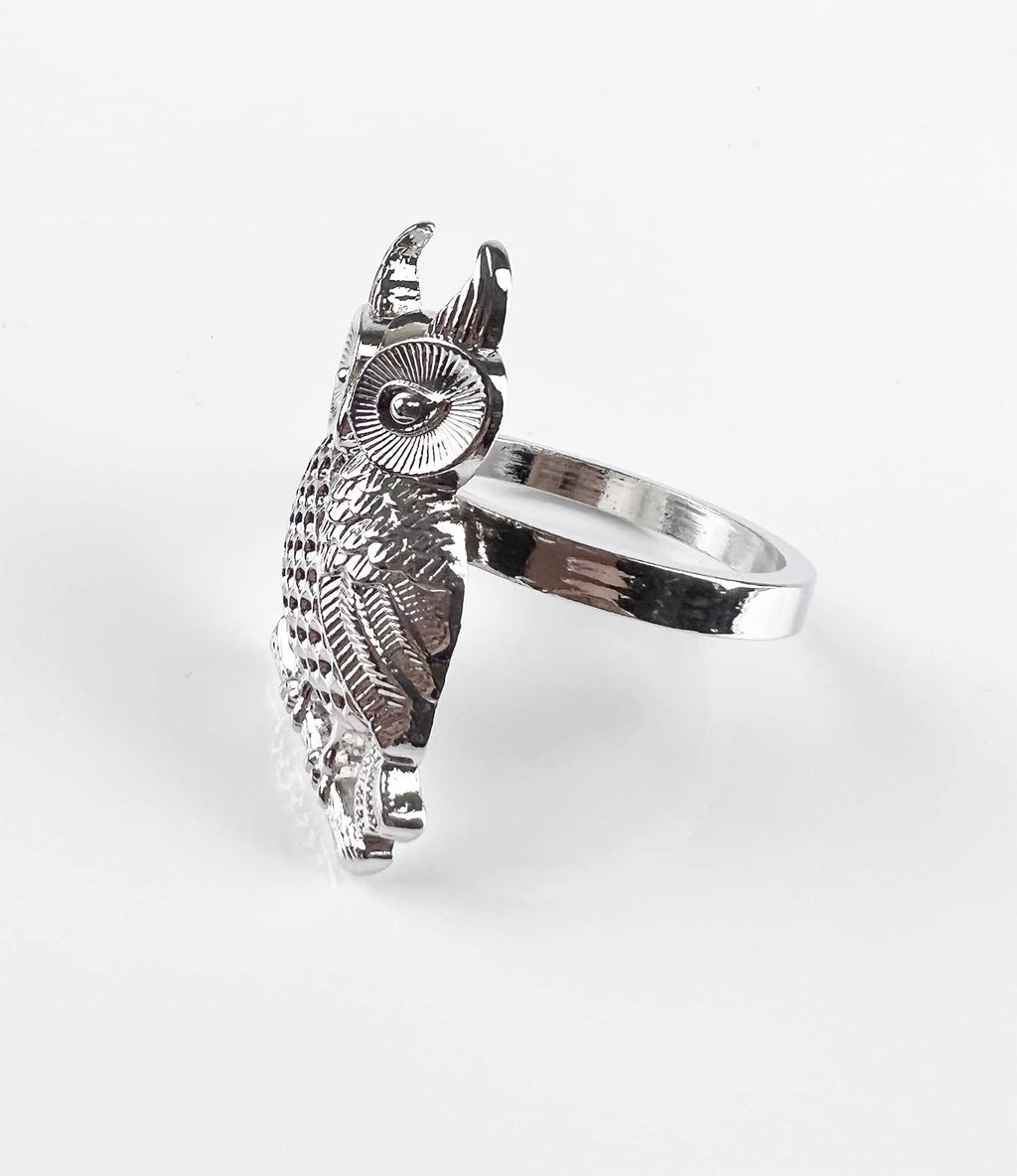 Fennco Styles Perched Owl Metal Napkin Rings, Set of 4 - Animal Napkin Holders for Home Décor, Dining Table, Banquets, Family Gathering and Special Occasions