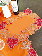Fennco Styles Embroidered Sequin Autumn Leaves Table Runner 16" W X 33" L - Terracotta Harvest Foliage Table Cover for Thanksgiving, Holiday, Banquets, Special Occasion