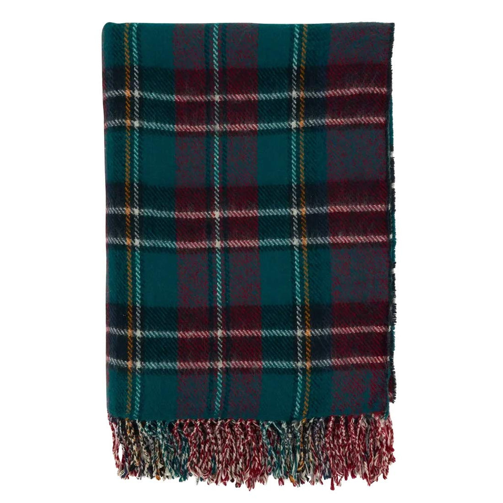 Fennco Styles Reversible Plaid Herringbone Fringe Throw Blanket 50" W x 60" L – Green Knitted Blanket for Couch, Bedroom and Living Room Décor