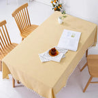 Fennco Styles Modern Houndstooth Design Everyday Tablecloth 40" W X 56" L - Yellow Cotton Blend Tassels Table Cover for Dining Room, Banquets, Holidays, Special Events and Home Décor