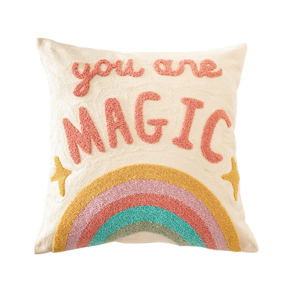 Fennco Styles Embroidery Giraffe Decorative Cotton Throw Pillow 17" W x 17" L