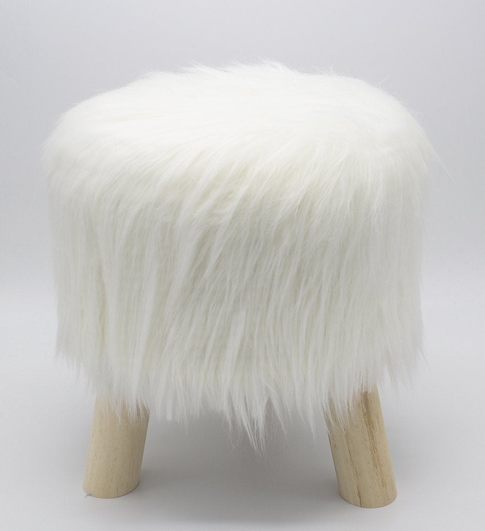 Fennco Styles Mongolian Long Hair Faux Fur Footrest Stool Small Footstool Ottoman