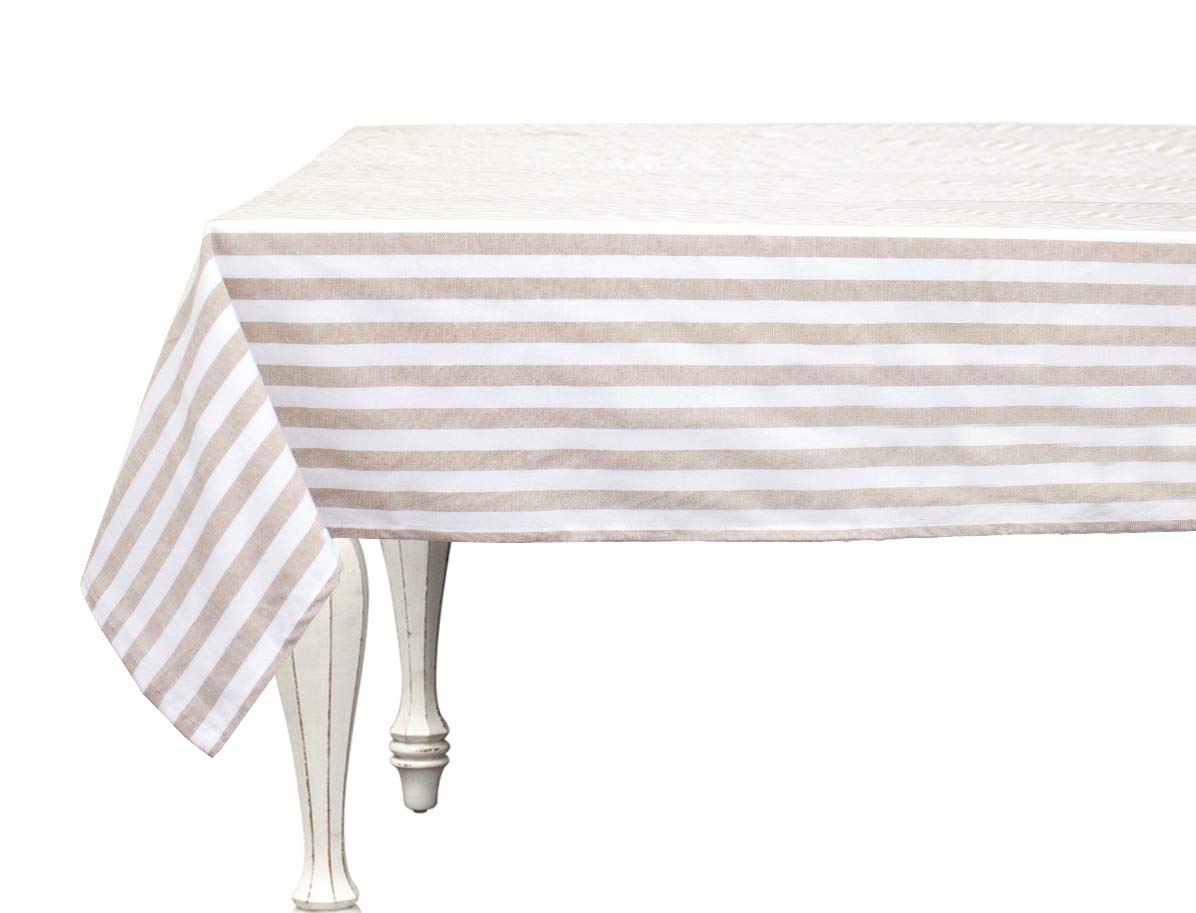 Fennco Styles Soft Striped 100% Pure Cotton Tablecloth - Pale Color Table Cover for Everyday Use, Banquets, Family Gathering, Special Events and Home Décor
