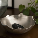 Decorative Silver Moon Decorative Metal Torn Hammered Asymmetrical Centerpiece Bowl