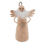 Fennco Styles Handmade Wool Blend Beige Angel with Heart Figurine Ornament 4" H - Creative Christmas Ornament for Christmas Tree Décor, Holiday, Home, Tabletop and Kids Room Decorations