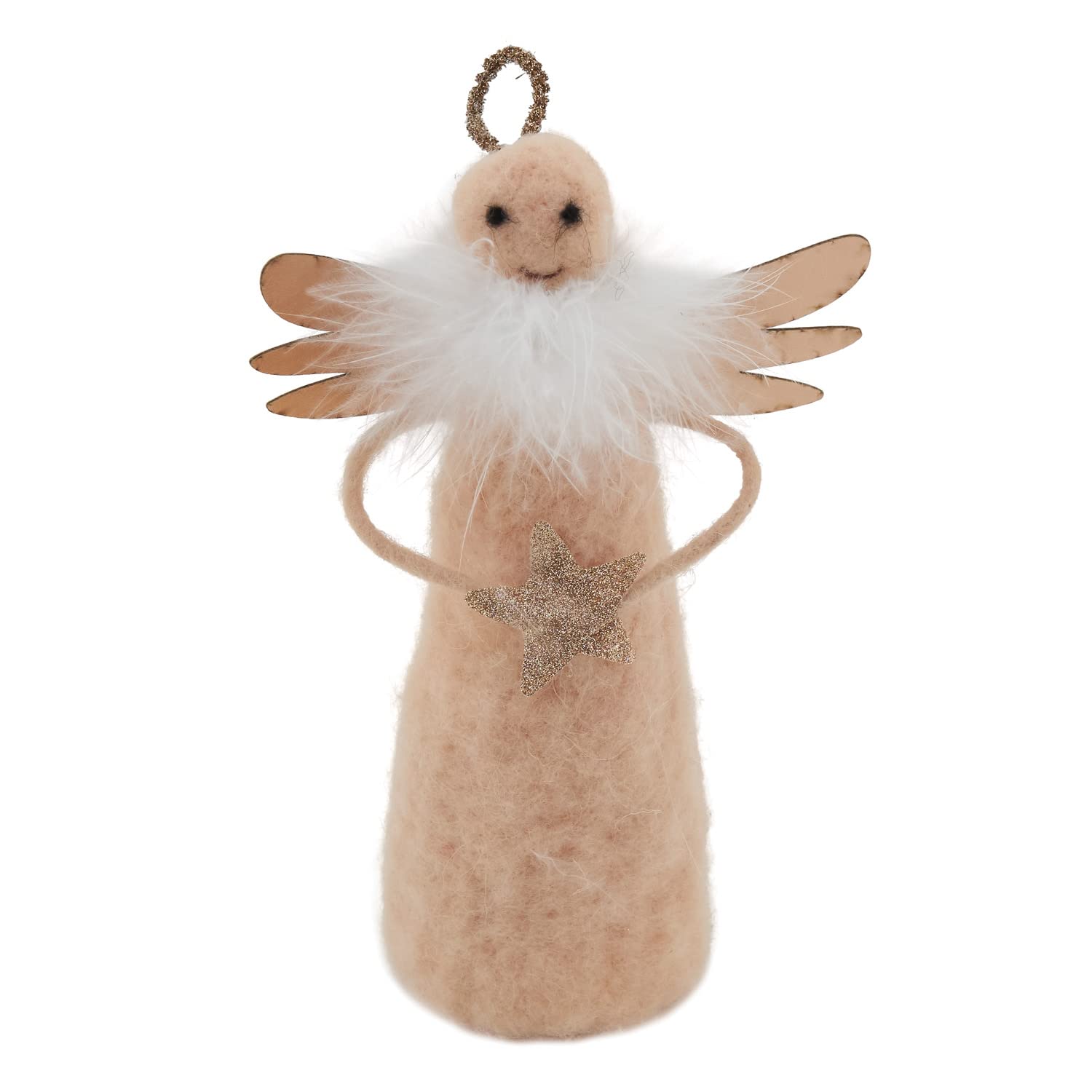 Fennco Styles Handmade Wool Blend Beige Angel with Heart Figurine Ornament 4" H - Creative Christmas Ornament for Christmas Tree Décor, Holiday, Home, Tabletop and Kids Room Decorations