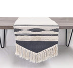 Fennco Styles Geometric Design Canvas Cotton Table Runner with Tassels – 14”W x 71”L Table Cover for Home Décor, Dining Table, Banquets, Holidays and Special Occasions