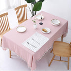 Fennco Styles Modern Houndstooth Design Everyday Tablecloth 40" W X 56" L - Yellow Cotton Blend Tassels Table Cover for Dining Room, Banquets, Holidays, Special Events and Home Décor