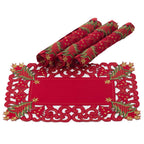 Fennco Styles Pandoro Collection Holiday Embroidered Christmas Tree Cutwork Border Table Linens – Ivory and Red Table Linens for Christmas Dinner, Family Gathering, Special Events and Home Décor