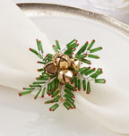 Fennco Styles Hand Beaded Snowflake & Bells Christmas Napkin Rings, Set of 4 - Red & Green Glass Beads Napkin Holders for Home, Dining Room, Banquet, Family Gathering, Holiday Décor and Special Occasion