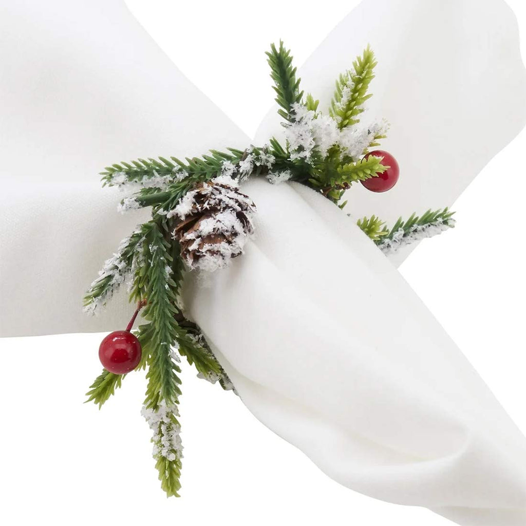Fennco Styles Handmade Christmas Decorative Napkin Rings, Set of 4 - Green Napkin Holders for Home, Dining Room, Banquet, Family Gathering, Holiday Decor and Special Occasion