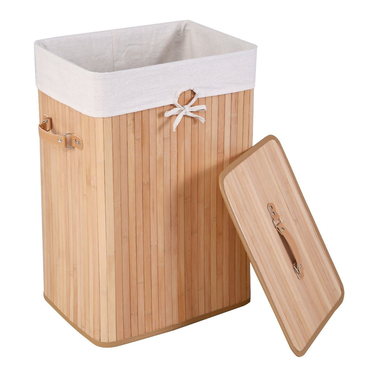 19 Gal Rectangle Laundry Basket Bamboo Clothes Hamper with Handles and Lid, Various Colors Black, Natural, White