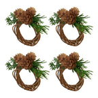 Fennco Styles Woodland Pine Cone Decorative Napkin Rings, Set of 4 - Brown Rustic Holiday Napkin Holders for Dining Room, Banquet, Family Gathering, Christmas and Special Occasion