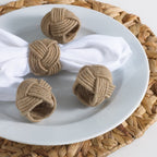 Fennco Styles Classic Braided Jute Napkin Rings, Set of 4 - Ivory Burlap Napkin Holders for Dining Table, Home, Banquets, Holidays, Family Gatherings and Special Events