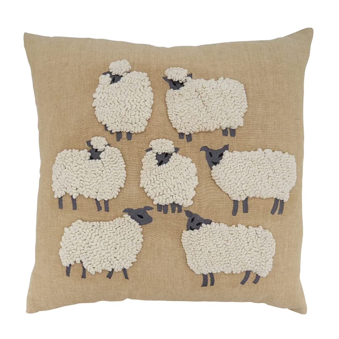 Fennco Styles Embroidered Sheep Cotton Decorative Throw Pillow 18" W x 18" L - Grey Animal Cushion for Home, Couch, Living Room and Office Décor (Natural, Pillow Cover)