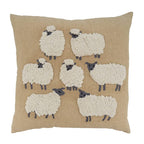Fennco Styles Embroidered Sheep Cotton Decorative Throw Pillow 18" W x 18" L - Grey Animal Cushion for Home, Couch, Living Room and Office Décor (Natural, Pillow Cover)