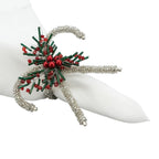 Fennco Styles Hand Beaded Holiday Candy Cane Napkin Rings, Set of 4 - Gold Glass Bead Napkin Holders for Dining Room, Banquet, Family Gathering, Christmas Décor and Special Occasion