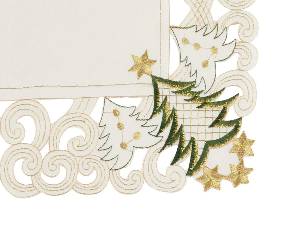 Fennco Styles Pandoro Collection Holiday Embroidered Christmas Tree Cutwork Border Table Linens – Ivory and Red Table Linens for Christmas Dinner, Family Gathering, Special Events and Home Décor
