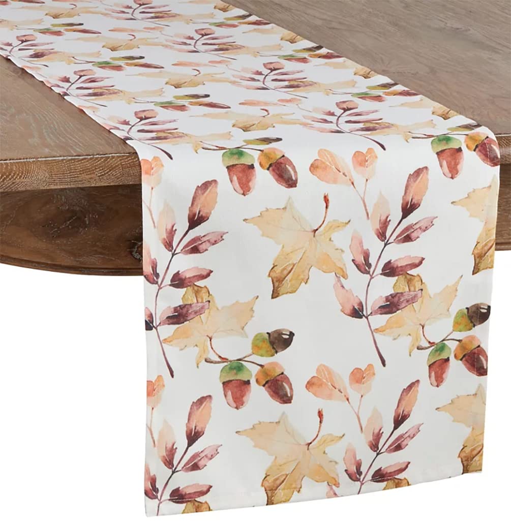 Fennco Styles Cottage Watercolor Acorn Leaves 16 x 72 Inch Table Runner – Multicolor Table Runner for Thanksgiving Dinner, Family Gathering, Special Event