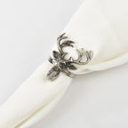 Fennco Styles Classic Holiday Reindeer Design Napkin Rings - Silver - Set of 4