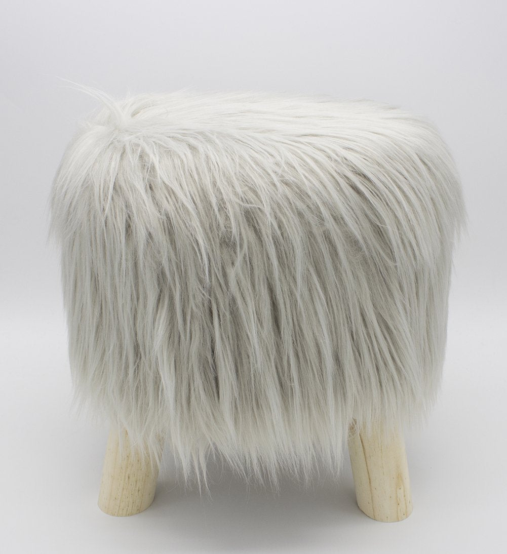 Fennco Styles Mongolian Long Hair Faux Fur Footrest Stool Small Footstool Ottoman