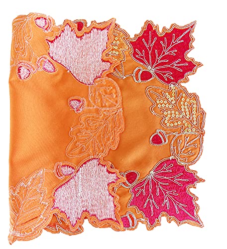 Fennco Styles Embroidered Sequin Autumn Leaves Table Runner 16" W X 33" L - Terracotta Harvest Foliage Table Cover for Thanksgiving, Holiday, Banquets, Special Occasion