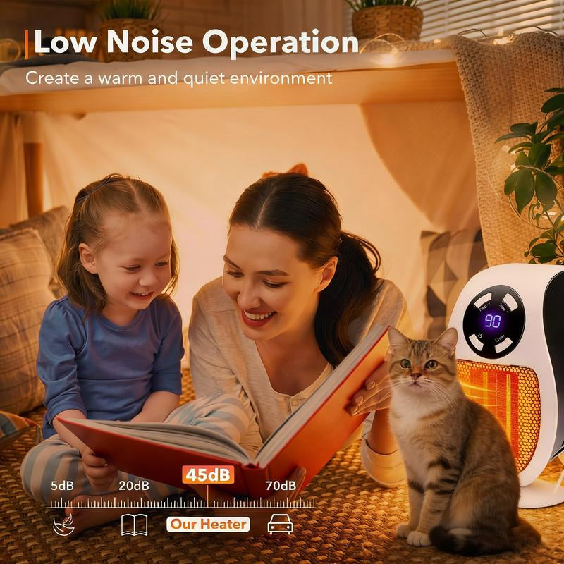 Remote Wall Outlet Electric Small Space Heater, Adjustable Thermostat, Timer and LED Display