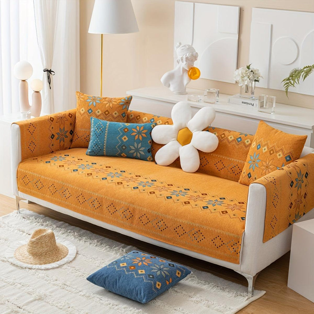 Geometric Bohemian Chenille Slipcovers Pet/Kid Friendly Washable