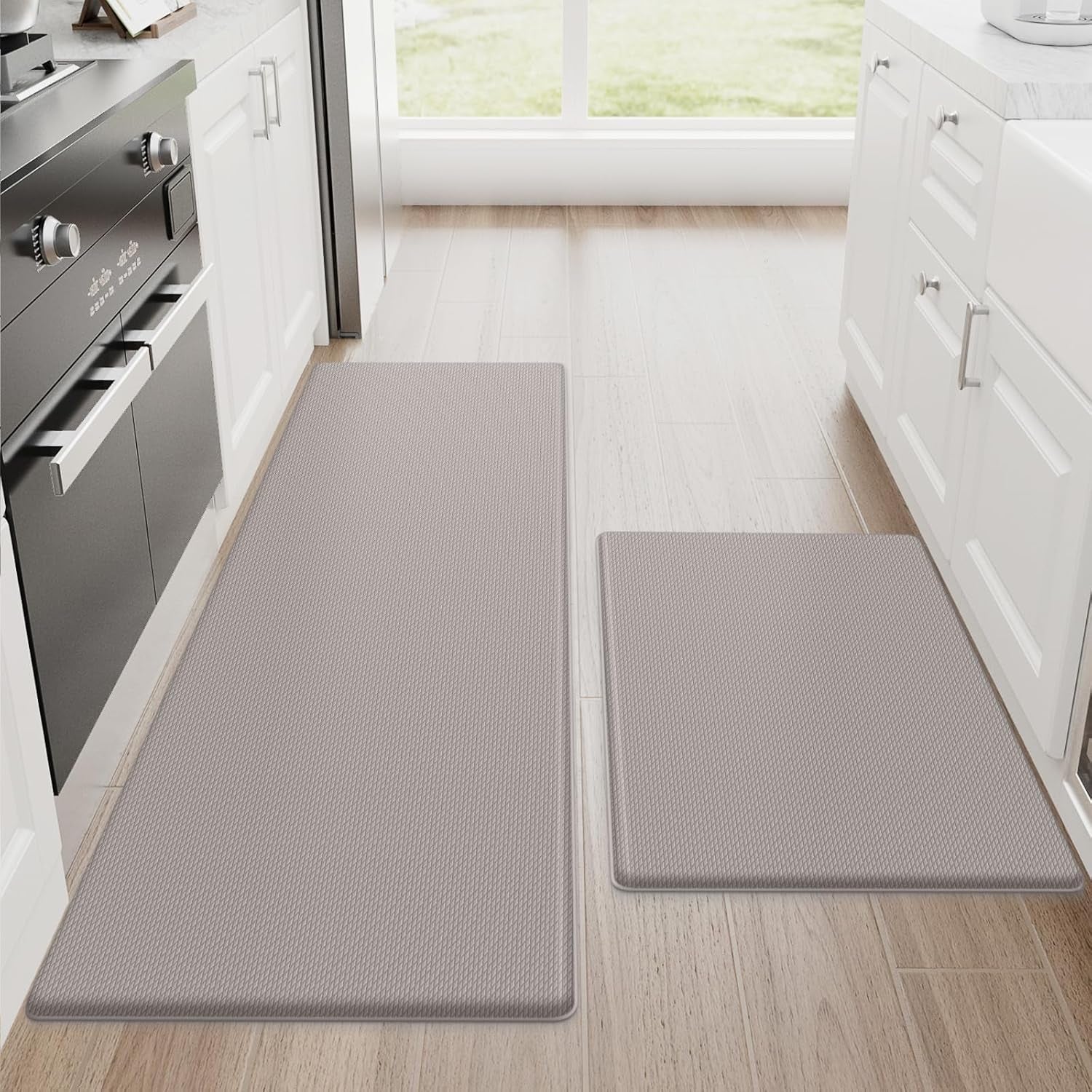 Kitchen Mats, 2PCS Kitchen Rugs, Cushioned anti Fatigue Kitchen Mats for Floor, Non-Slip Standing Desk Mat, Waterproof Kitchen Rug Set for Kitchen,20" X 32"+20" X 94.5"-Full 1Inch Thick,Black