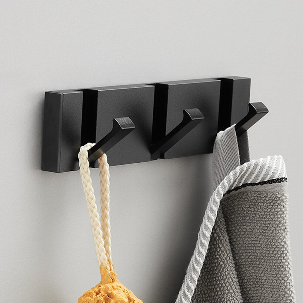 Black Gold, Folding Towel Hanger 2way Installation Wall Hooks Coat Clothes Towel Umbrella Leash Holder for Bathroom Kitchen Bedroom Hallway Pantry Laundry Entry Patio Pets