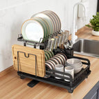 Deristic 2-Tier Stainless Steel Dish Drying Rack with Built-In Drainboard & Utensil Holders