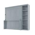 Sturdy Murphy Bed With Desk And Bookshelf, White or Gray