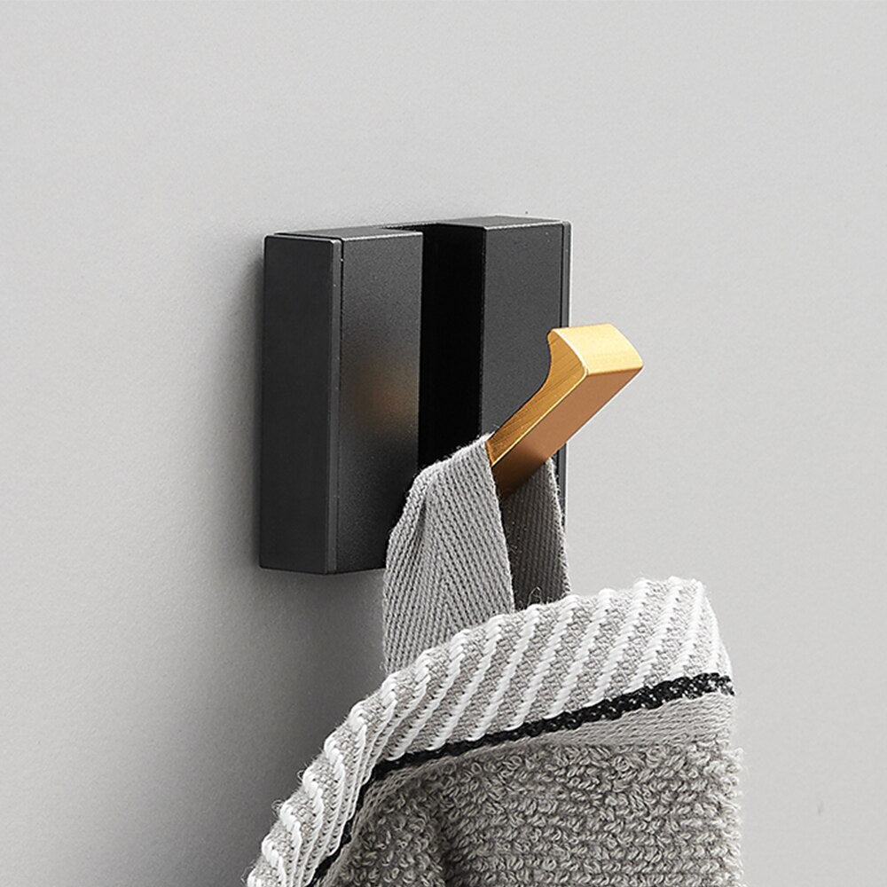 Black Gold, Folding Towel Hanger 2way Installation Wall Hooks Coat Clothes Towel Umbrella Leash Holder for Bathroom Kitchen Bedroom Hallway Pantry Laundry Entry Patio Pets
