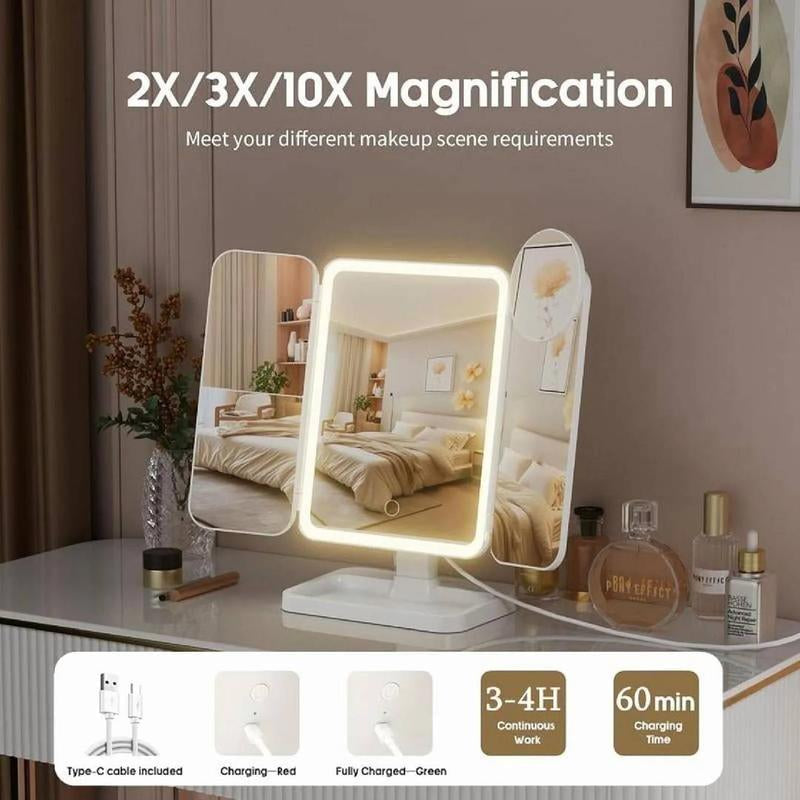 Great Gift! KEIMI Portable LED Light Makeup Mirror, Adjustable Touch Lighting, 2X/3X/5X Magnification Foldable Vanity Mirror