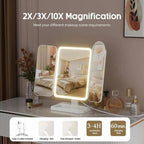 Great Gift! KEIMI Portable LED Light Makeup Mirror, Adjustable Touch Lighting, 2X/3X/5X Magnification Foldable Vanity Mirror